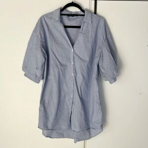 Zara Blue Striped Puff Sleeve Button-Up Shirt